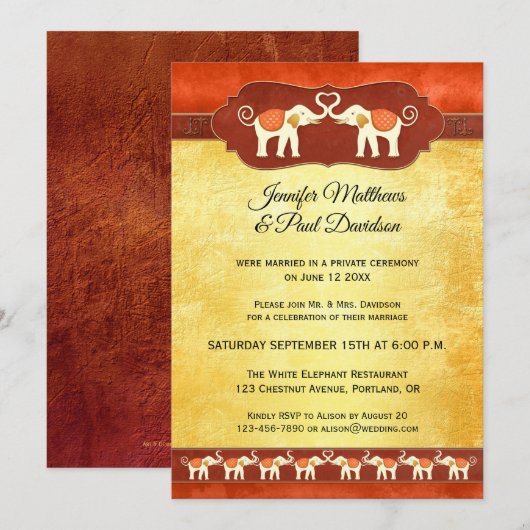 White Elephants Indian Post Wedding Invitation Kaart (Voorkant / Achterkant)