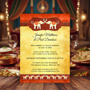 White Elephants Indian Post Wedding Invitation Kaart