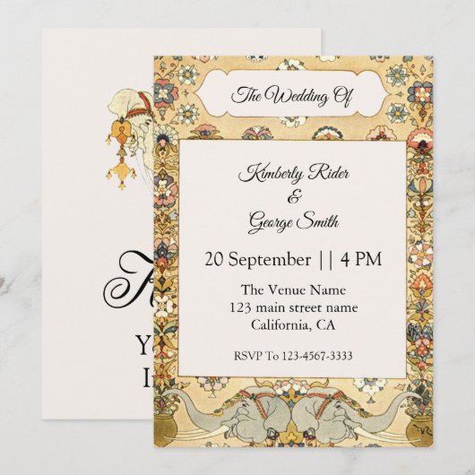 White elphant on Indian Lijst Weduwitation Kaart (Voorkant / Achterkant)