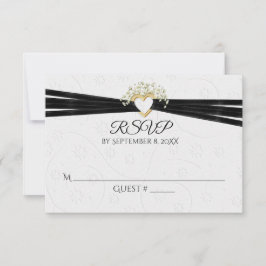 White Embossed Floral with Heart RSVP