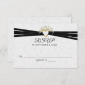 White Embossed Floral with Heart RSVP (Voorkant / Achterkant)