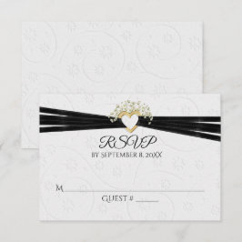 White Embossed Floral with Heart RSVP Kaartje