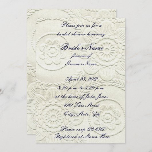 White Embossed Style Bridal Shower Invitation Kaart (Voorkant / Achterkant)