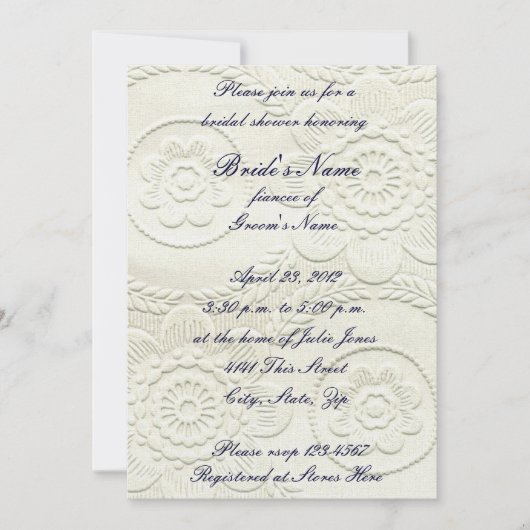 White Embossed Style Bridal Shower Invitation Kaart (Voorkant)
