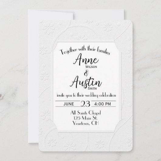 White Embossed Wedding Invite Kaart (Voorkant)