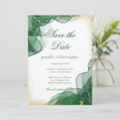 White Emerald Green Gold Marble Save The Date Card Kaart (Staand voorkant)