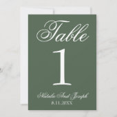 White Emerald Green Old Money Wedding Table Number Kaart (Voorkant)