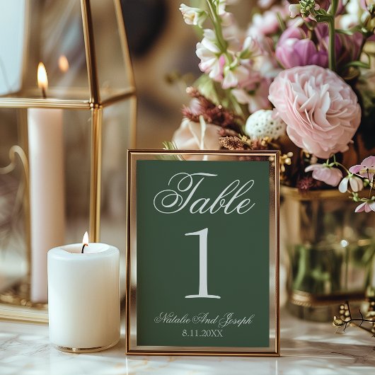 White Emerald Green Old Money Wedding Table Number Kaart