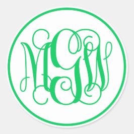 White Emerald Green Vine Script Monogram, DIY BG Ronde Sticker
