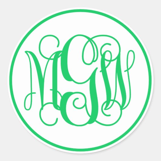 White Emerald Green Vine Script Monogram, DIY BG Ronde Sticker (Voorkant)