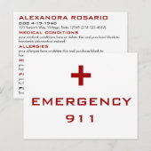 White Emergency Medical Alert Briefkaart (Voorkant / Achterkant)