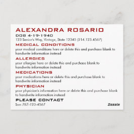 White Emergency Medical Alert Briefkaart