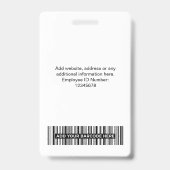 White Employee Name Business Logo Personeel Label Badge (Achterkant)
