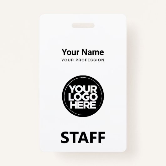 White Employee Name Business Logo Personeel Label Badge (Voorkant)