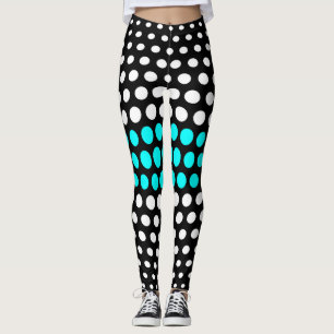 White en Aqua Polka Dot Pattern Leggings