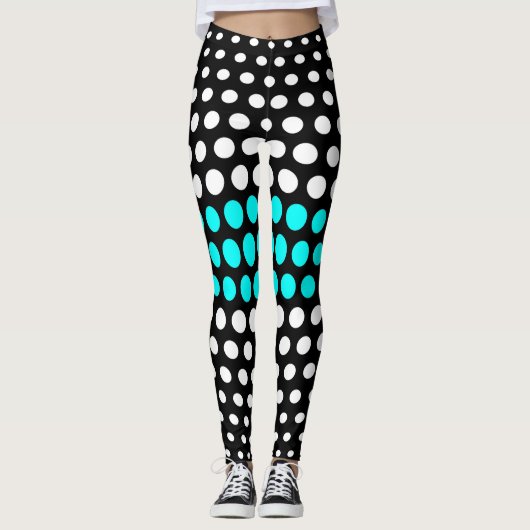 White en Aqua Polka Dot Pattern Leggings (Voorkant)