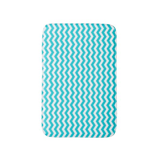 White en Aqua Zig Zag Pattern Badmat (Voorkant Verticaal)