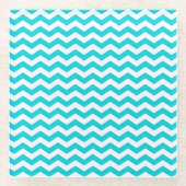White en Aqua Zig Zag Pattern Glazen Onderzetter (Voorkant)