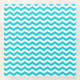 White en Aqua Zig Zag Pattern Glazen Onderzetter