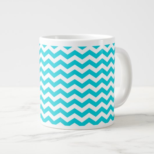 White en Aqua Zig Zag Pattern Grote Koffiekop (Voorkant rechts)