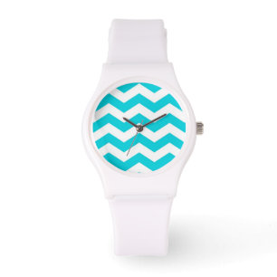 White en Aqua Zig Zag Pattern Horloge