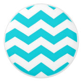 White en Aqua Zig Zag Pattern Keramische Knop (Voorkant)