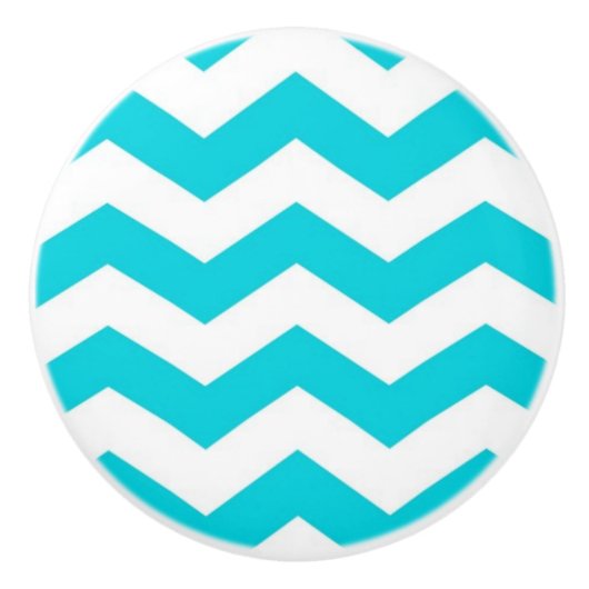 White en Aqua Zig Zag Pattern Keramische Knop (Voorkant)