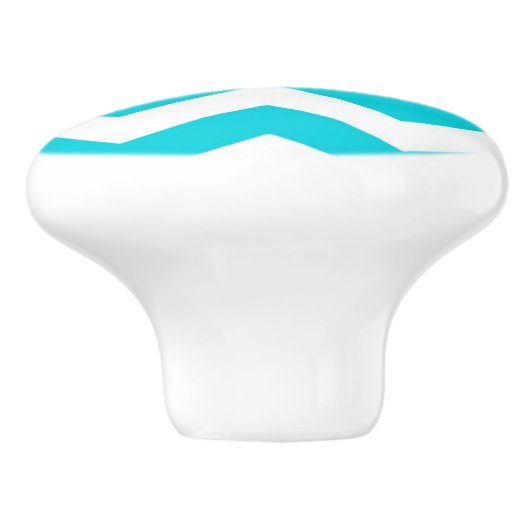 White en Aqua Zig Zag Pattern Keramische Knop (Zijkant)