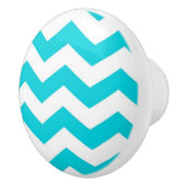 White en Aqua Zig Zag Pattern Keramische Knop (Rechts)