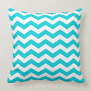 White en Aqua Zig Zag Pattern Kussen