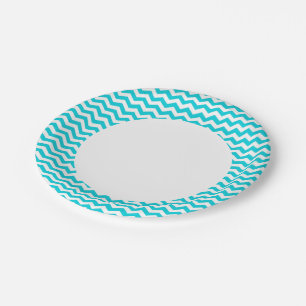 White en Aqua Zig Zag Pattern Papieren Bordje