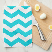 White en Aqua Zig Zag Pattern Theedoek (Quarter Fold)
