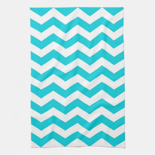 White en Aqua Zig Zag Pattern Theedoek (Verticaal)