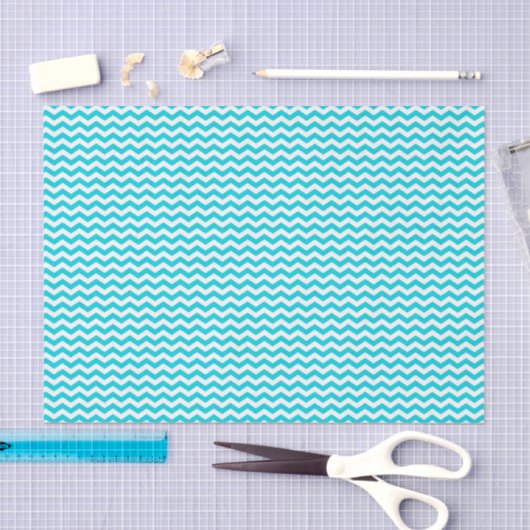 White en Aqua Zig Zag Pattern Tissuepapier (Craft)