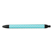 White en Aqua Zig Zag Pattern Zwarte Inkt Pen (Voorkant)