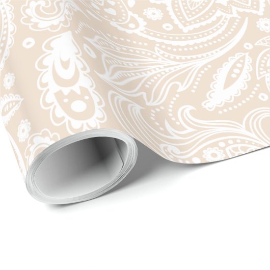 White en beige Floral Paisley Pattern Cadeaupapier (Rol Hoek)