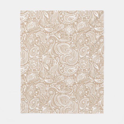 White en beige Floral Paisley Pattern Fleece Deken (Voorkant)