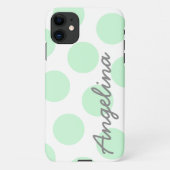 White en Big Pastel Mint Green Polka Dot Pattern iPhone Hoesje (Achterkant)