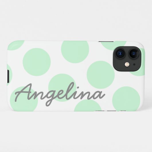 White en Big Pastel Mint Green Polka Dot Pattern iPhone Hoesje (Achterkant horizontaal)