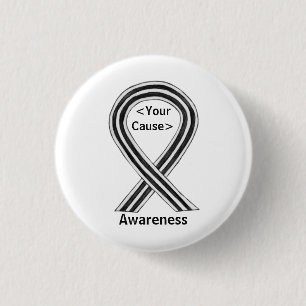 White en Black Awareness Ribbon Angel Pin Buttonne Ronde Button 3,2 Cm