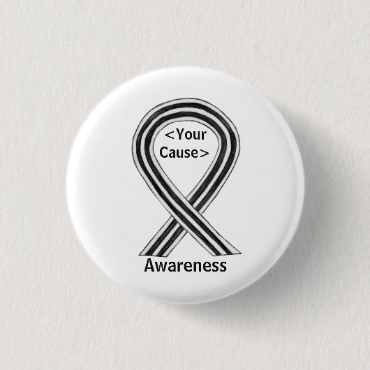 White en Black Awareness Ribbon Angel Pin Buttonne Ronde Button 3,2 Cm (Voorkant)