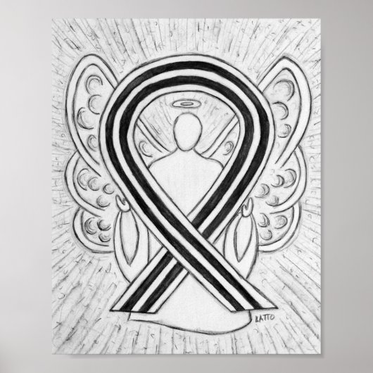 White en Black Awareness Ribbon Angel Poster (Voorkant)