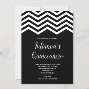 White en Black Chevron Trim Quinceañera Birthday Kaart
