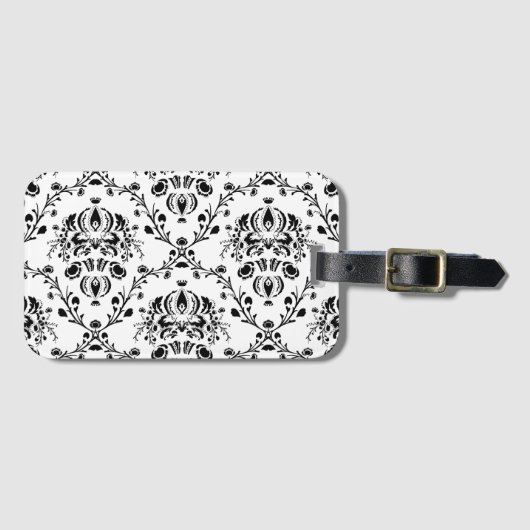 White en Black Damask Bagagelabel (Voorkant (horizontaal))