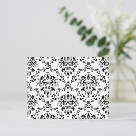 White en Black Damask Briefkaart (Staand voorkant)