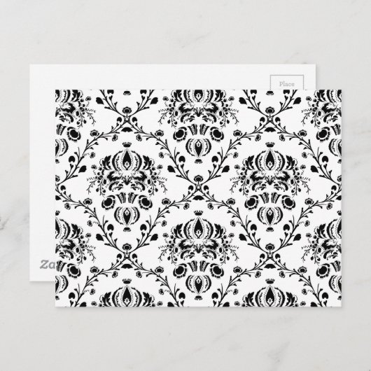 White en Black Damask Briefkaart (Voorkant / Achterkant)