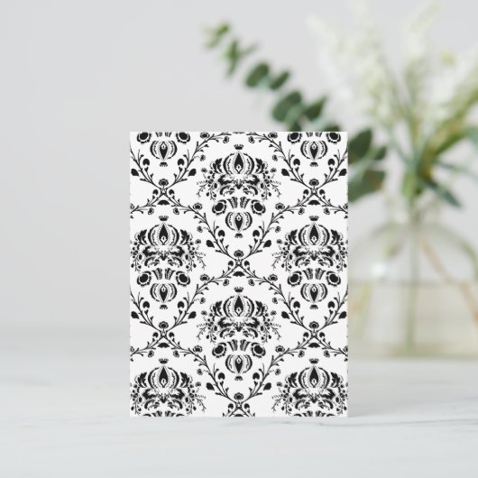 White en Black Damask Briefkaart (Staand voorkant)
