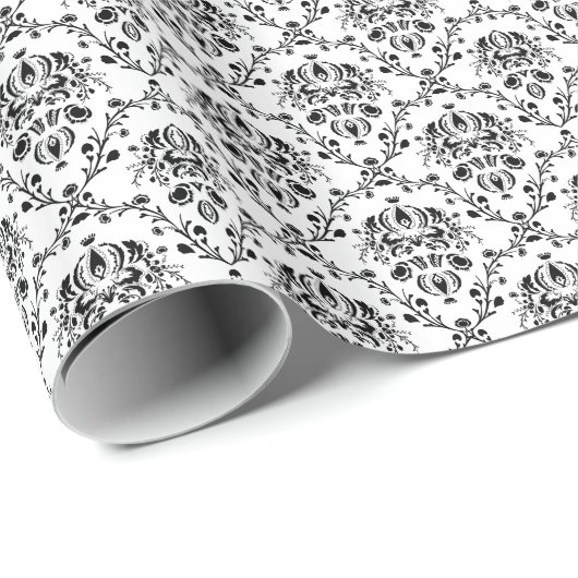 White en Black Damask Cadeaupapier (Rol Hoek)
