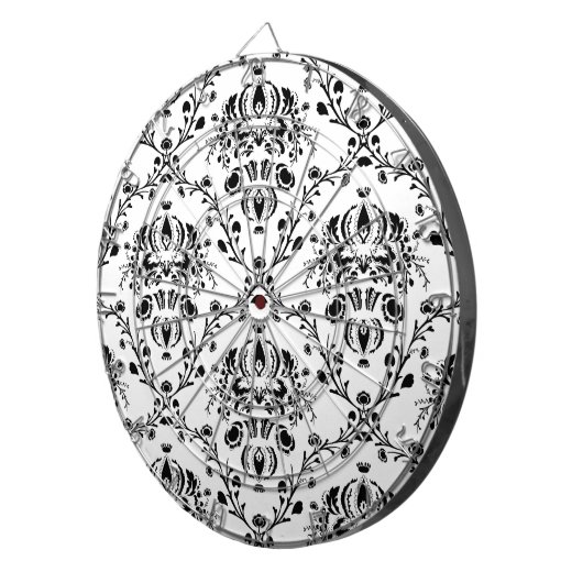 White en Black Damask Dartbord (Voorkant Rechts)