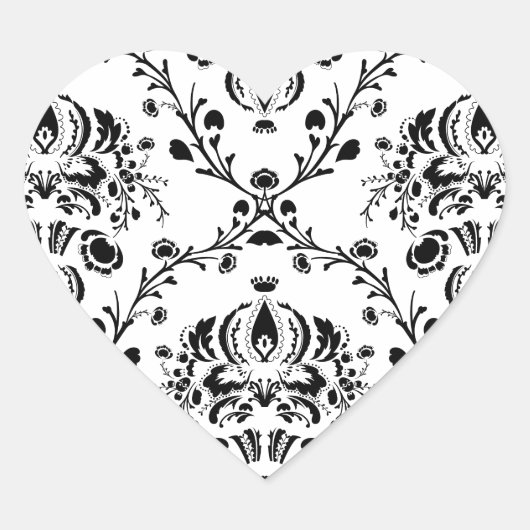 White en Black Damask Hart Sticker (Voorkant)